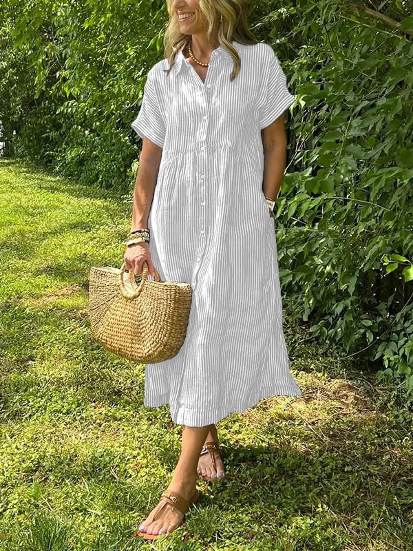 Women’s Shirt Dress with Button Closure and Short Sleeves