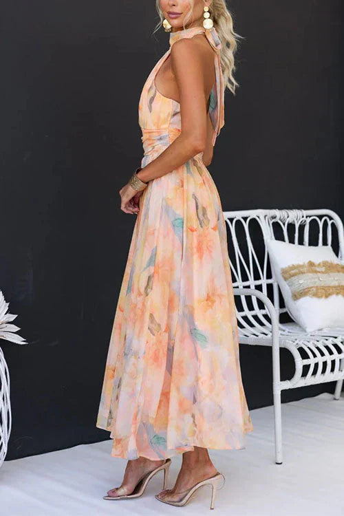Women’s Sleeveless Maxi Dress with Neck Tie and Open Back