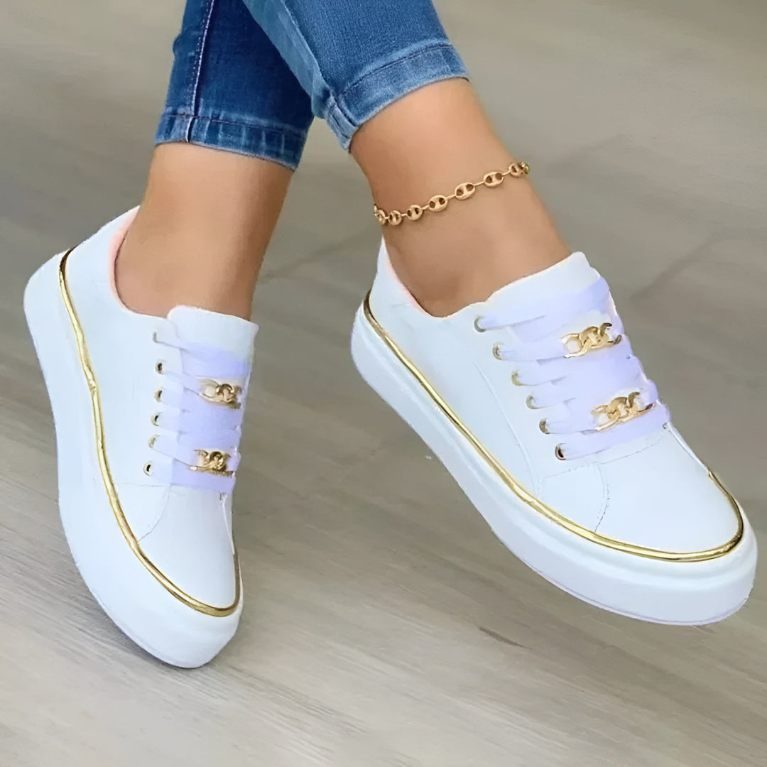 Women’s Sneakers with Lace Closure and Metallic Chain Detail