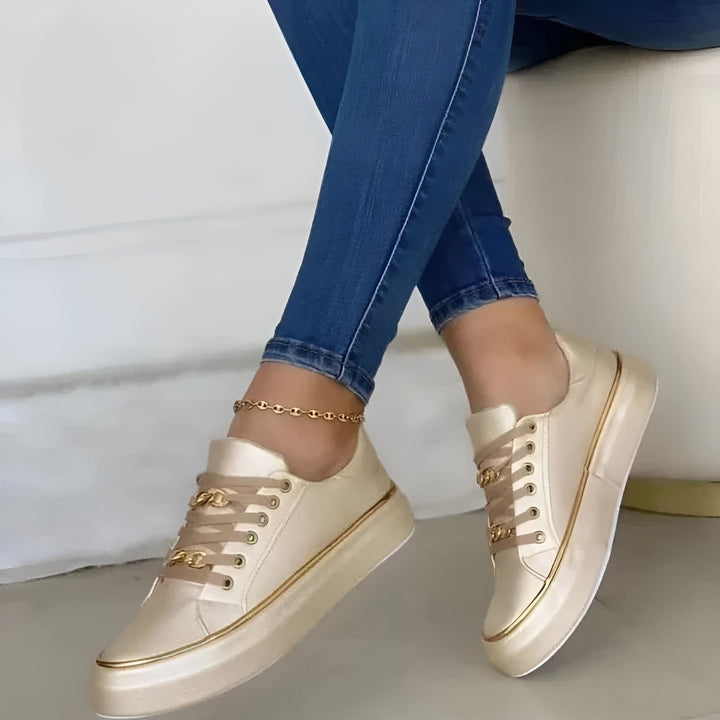 Women’s Sneakers with Lace Closure and Metallic Chain Detail