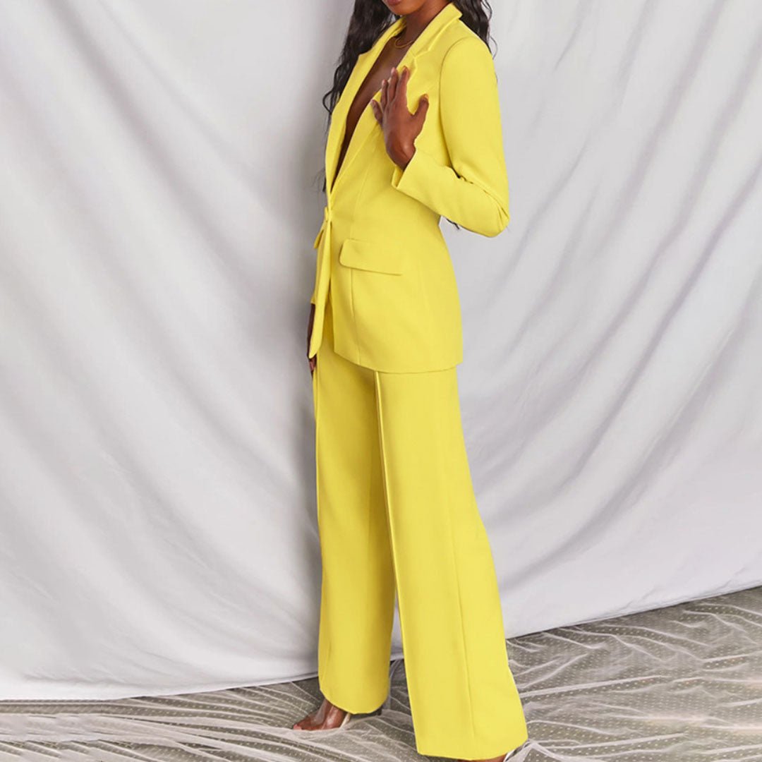 Women’s Suit Set with Long Blazer and Straight Leg Pants