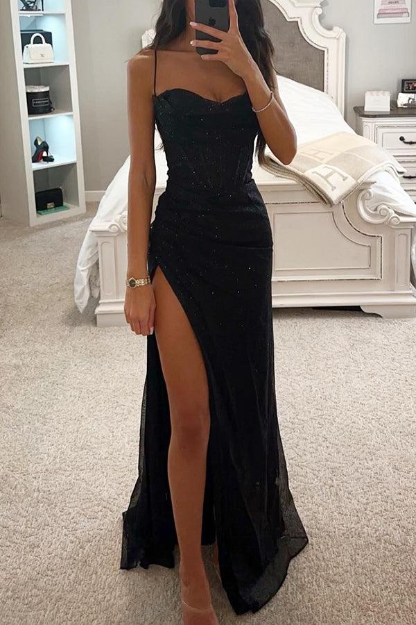Women’s Summer Corset Long Dress with Slit and Spaghetti Straps