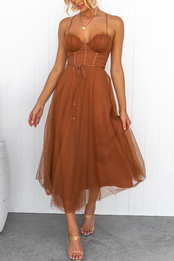 Women’s Summer Corset Midi Dress with Tulle Skirt