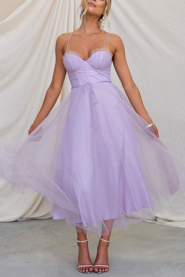Women’s Summer Corset Midi Dress with Tulle Skirt