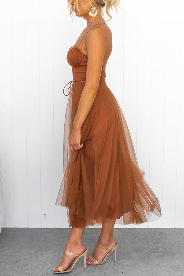 Women’s Summer Corset Midi Dress with Tulle Skirt