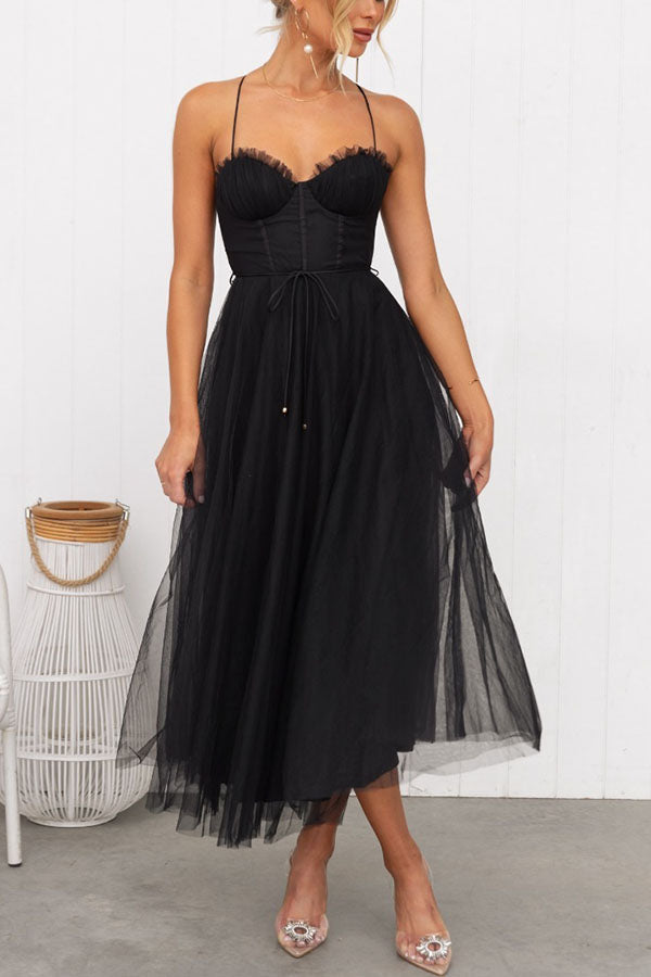 Women’s Summer Corset Midi Dress with Tulle Skirt