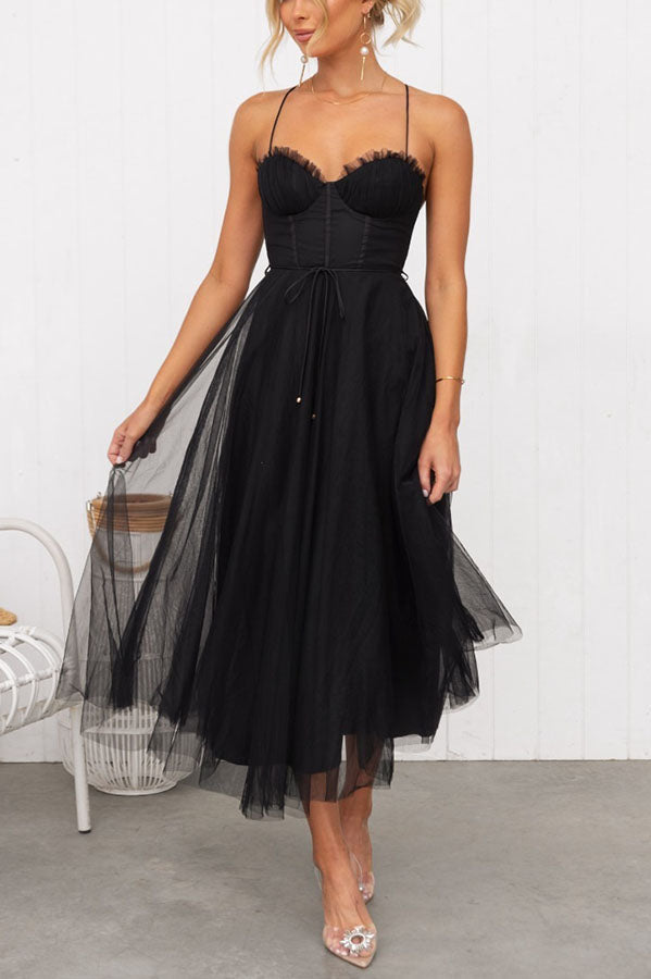Women’s Summer Corset Midi Dress with Tulle Skirt