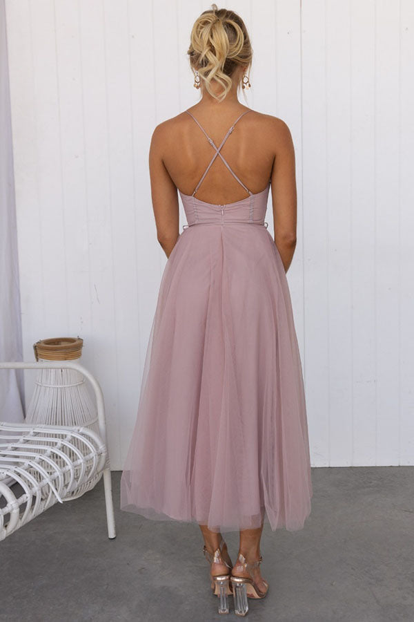 Women’s Summer Corset Midi Dress with Tulle Skirt