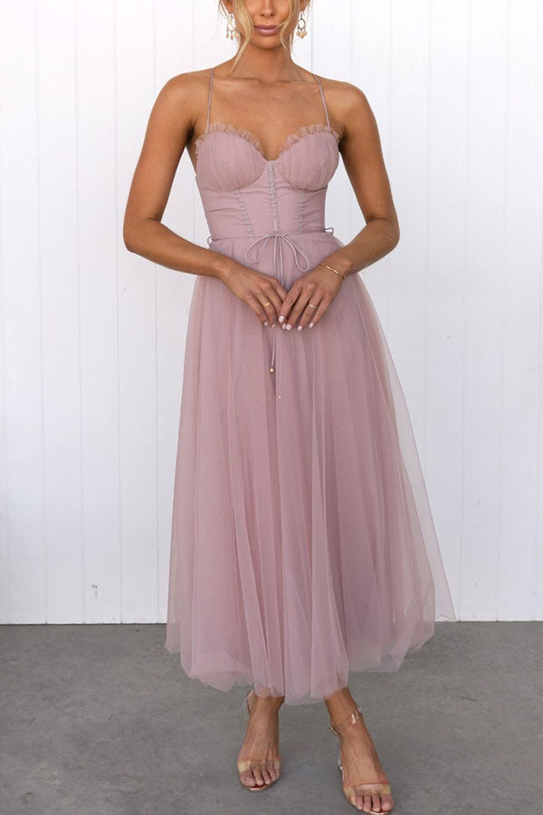 Women’s Summer Corset Midi Dress with Tulle Skirt
