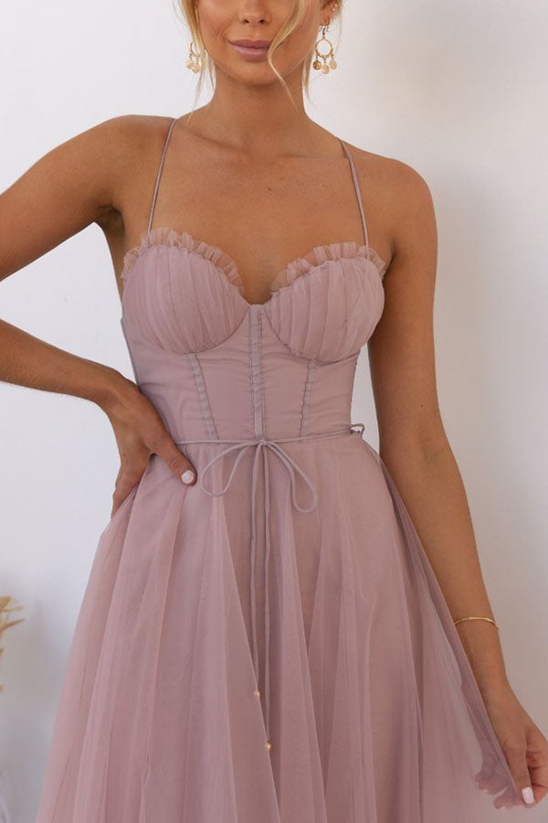 Women’s Summer Corset Midi Dress with Tulle Skirt