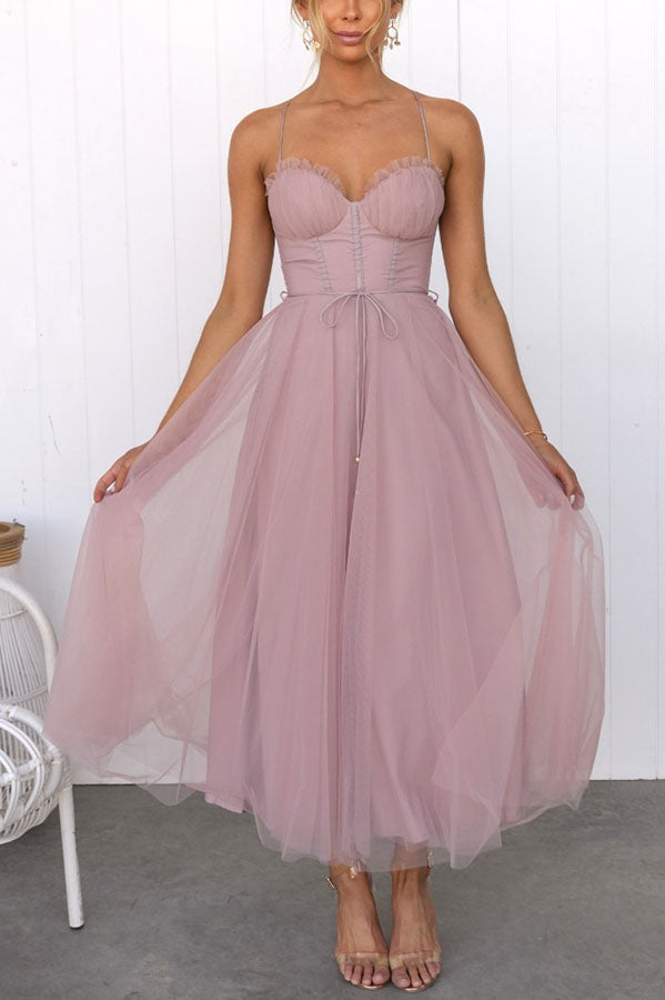 Women’s Summer Corset Midi Dress with Tulle Skirt