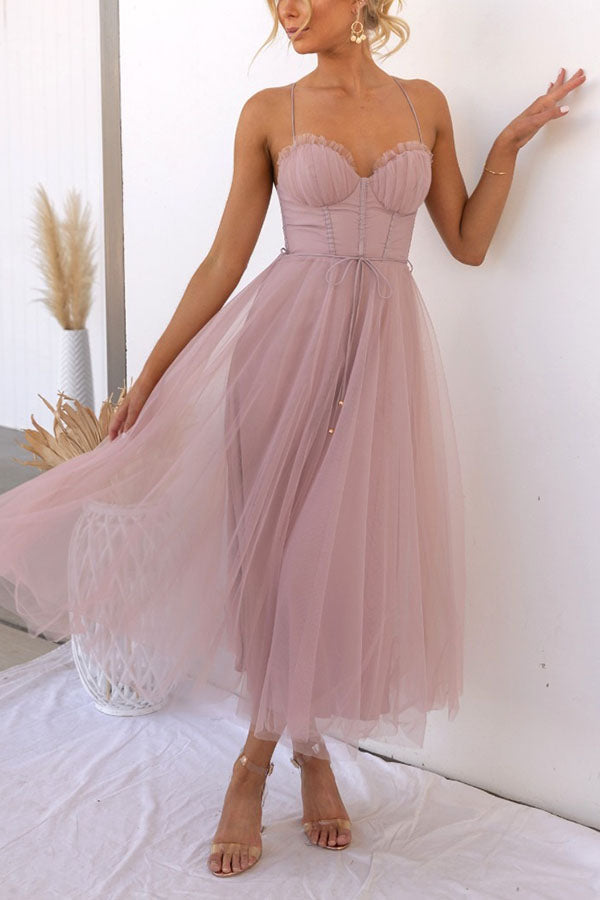 Women’s Summer Corset Midi Dress with Tulle Skirt