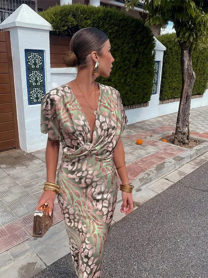Women’s Summer Midi Dress with Twisted Front