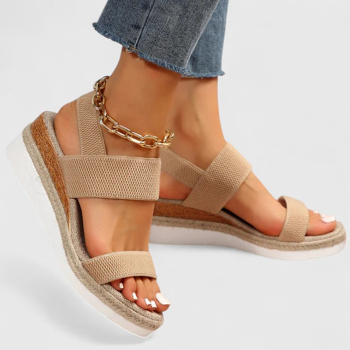Women’s Wedge Sandals with Elastic Back Strap and Platform Sole