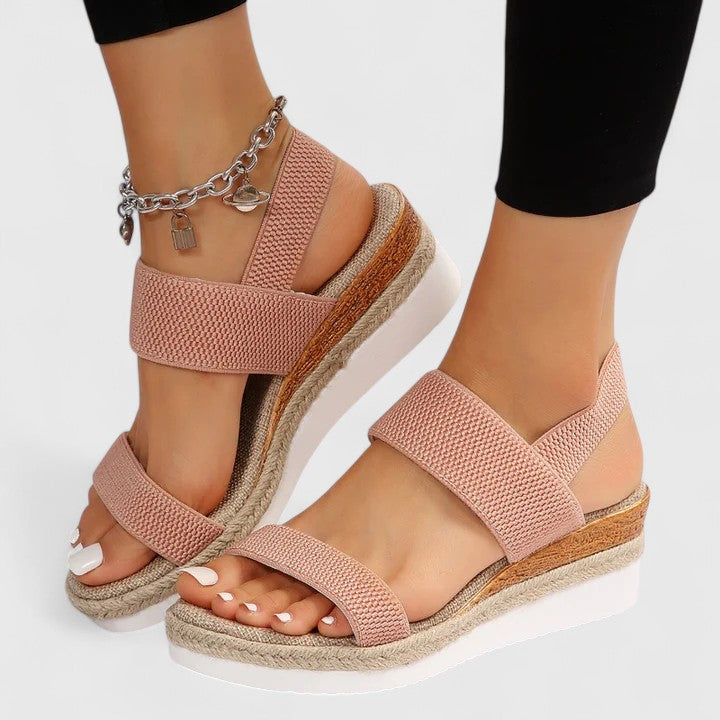 Women’s Wedge Sandals with Elastic Back Strap and Platform Sole