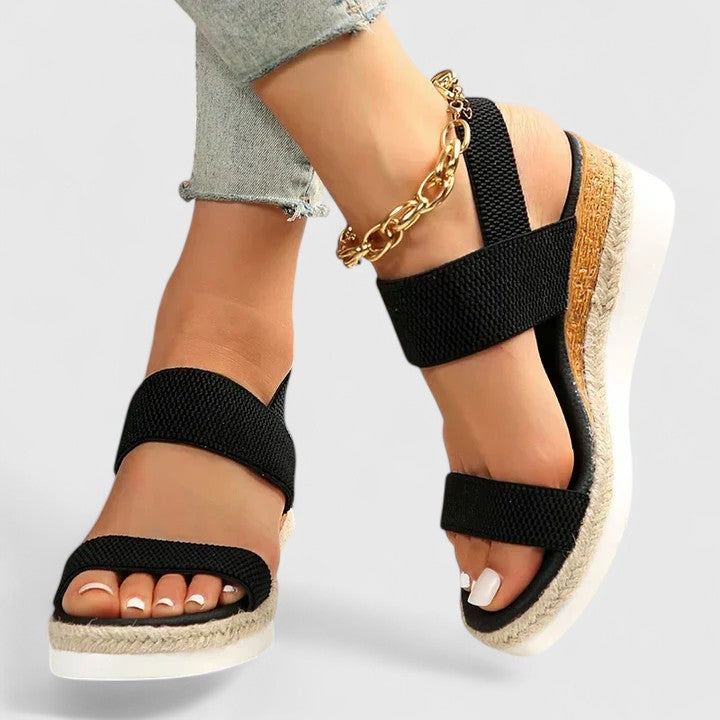 Women’s Wedge Sandals with Elastic Back Strap and Platform Sole