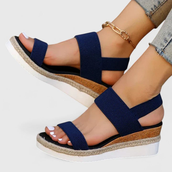 Women’s Wedge Sandals with Elastic Back Strap and Platform Sole