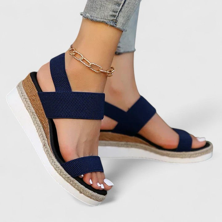 Women’s Wedge Sandals with Elastic Back Strap and Platform Sole