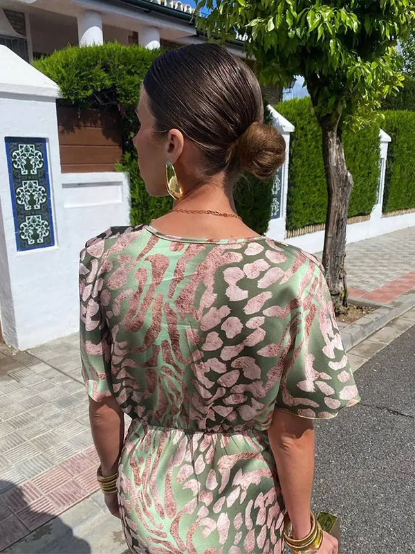 Women’s Wrap Dress with V-Neckline and Short Sleeves