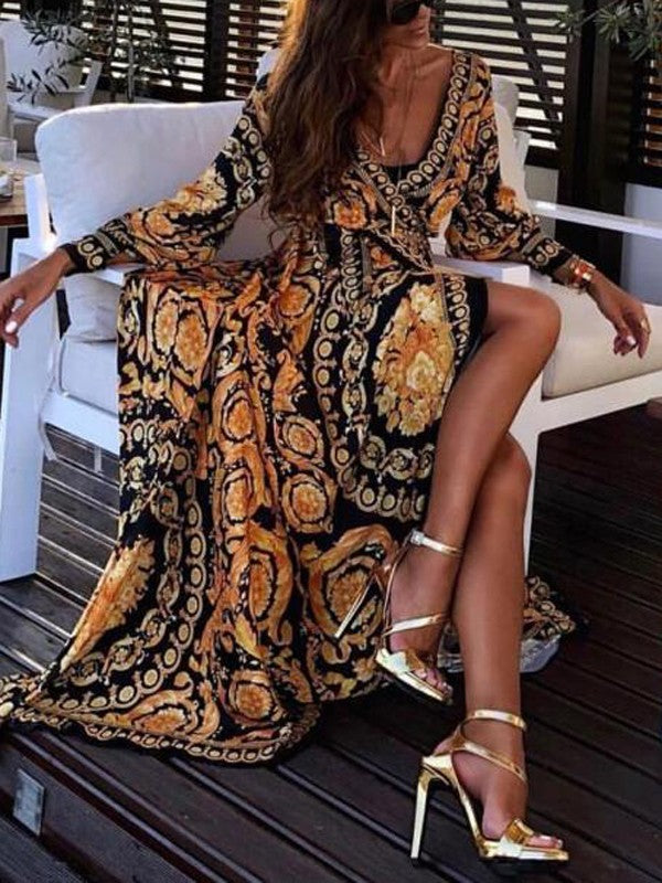 Women’s Wrap Maxi Dress with V-Neckline and Tie Waist