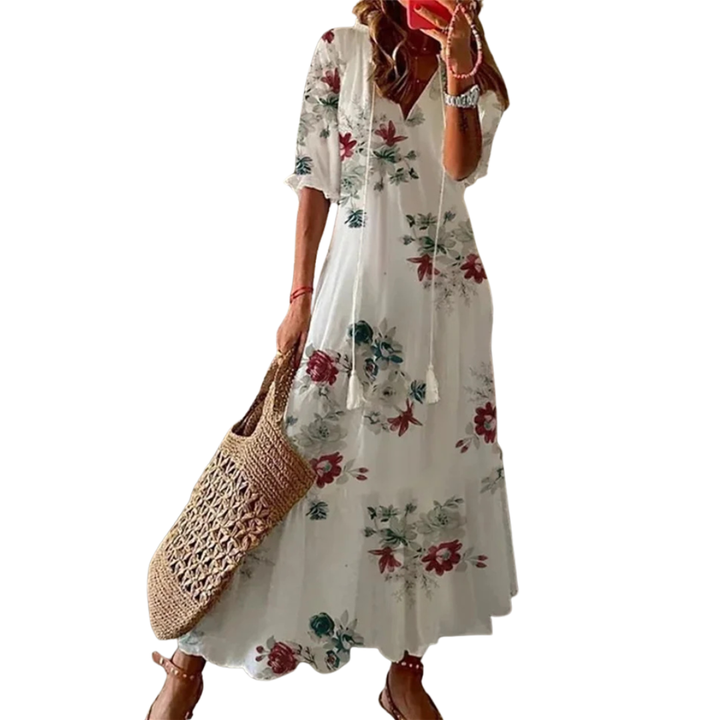 Women’s Maxi Dress with V Neckline and Short Sleeves