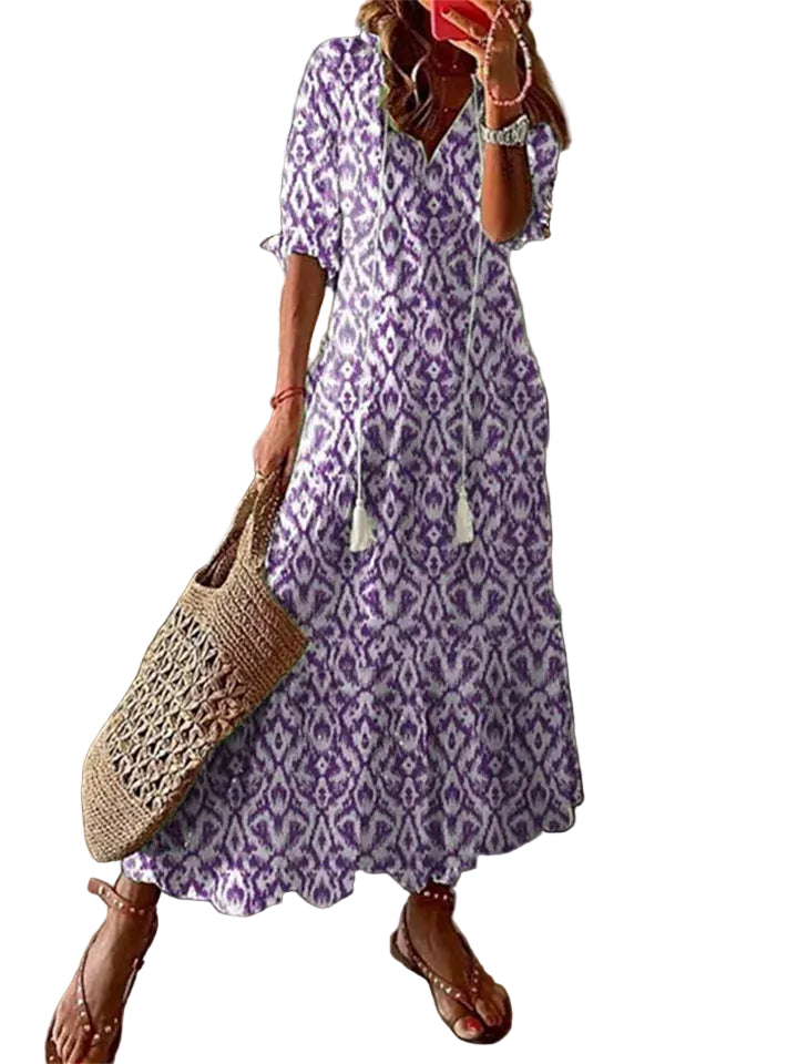 Women’s Maxi Dress with V Neckline and Short Sleeves