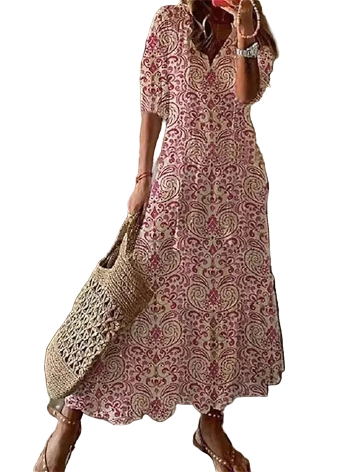 Women’s Maxi Dress with V Neckline and Short Sleeves