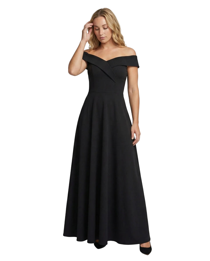 Women’s Off-Shoulder Dress with Folded Neckline and Long Skirt