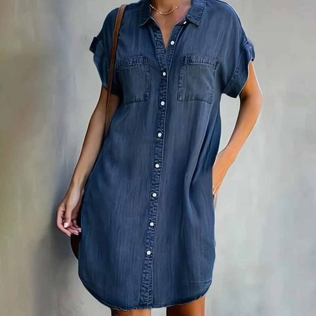 Women’s Shirt Dress with Button Closure and Chest Pockets