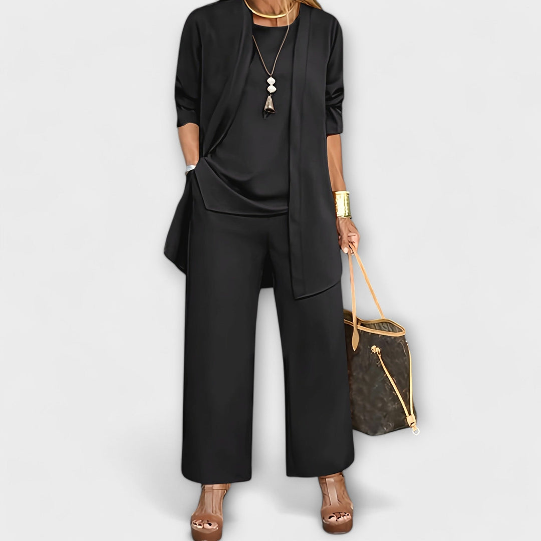 Women’s Three-Piece Set with Open Front Cardigan and Ankle-Length Pants
