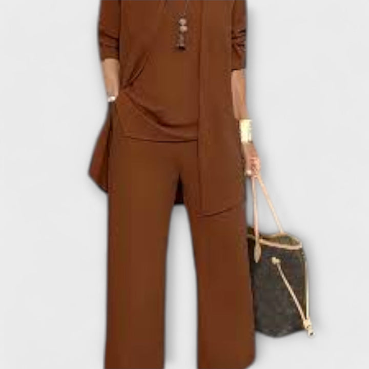 Women’s Three-Piece Set with Open Front Cardigan and Ankle-Length Pants